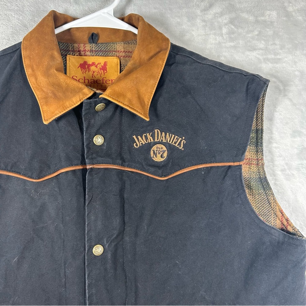 Jack Daniels Schaefer Outfitter Vest Large Black Canvas Wool Lined Button